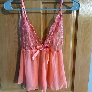 Pink Sheer Lace Babydoll Lingerie